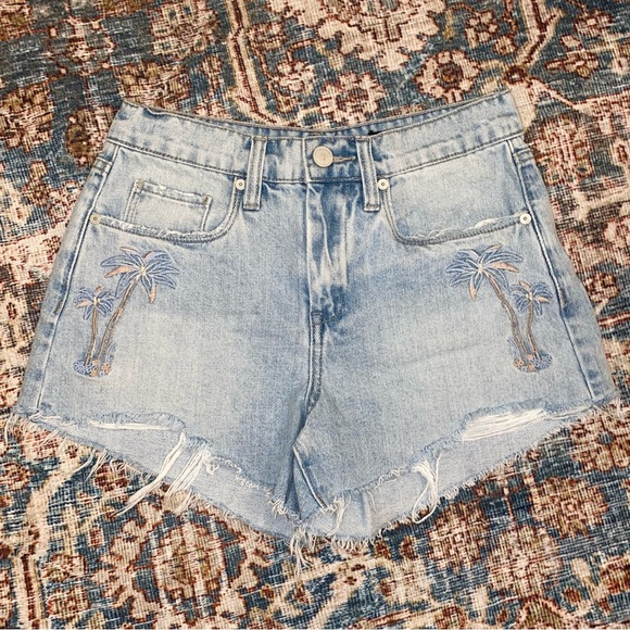 Blank NYC | Palm tree embroidered High waisted denim jean shorts | size 25 - Picture 1 of 7
